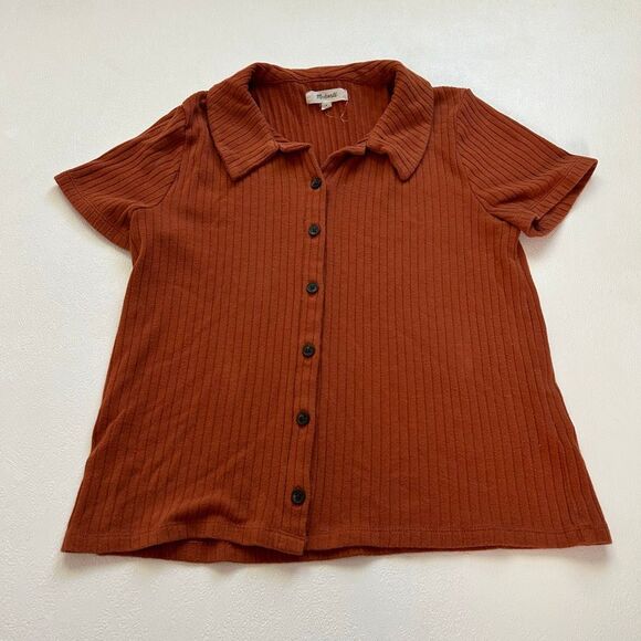 Madewell Ribbed Button-Front Collared Top Rust Orange Size Small - Picture 1 of 4
